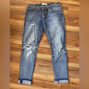 KanCan | Distressed Skinny Jeans | Button Fly Cuffed Hem Women’s